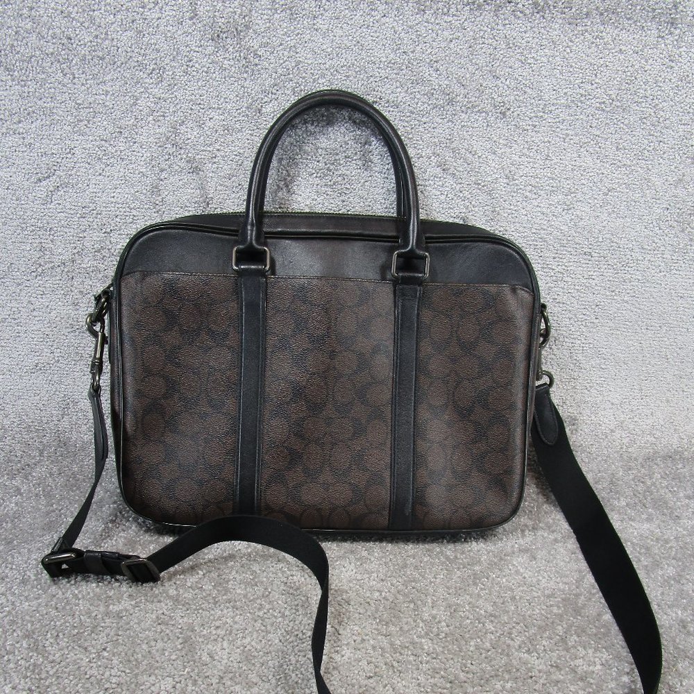 Coach Briefcase Bag Perry Slim Monogram Logo Brown Coated Canvas